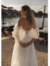 Off Shoulder Ivory Lace Tulle Corset Back Stunning Wedding Dress